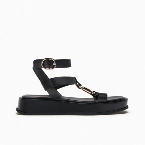 Zara Black Sandals with Gold Buckle - Picture 4 of 15